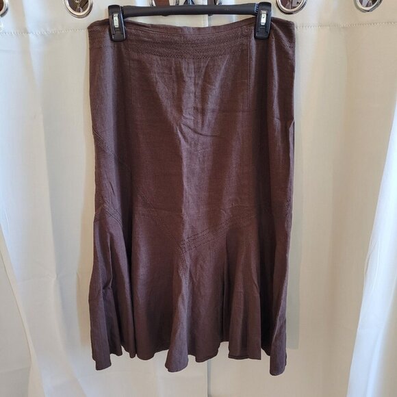 LArry Levine Womens Skirt Size 10 Brown Linen Blend Prairie Neutral Y2K 17170 - Picture 1 of 12